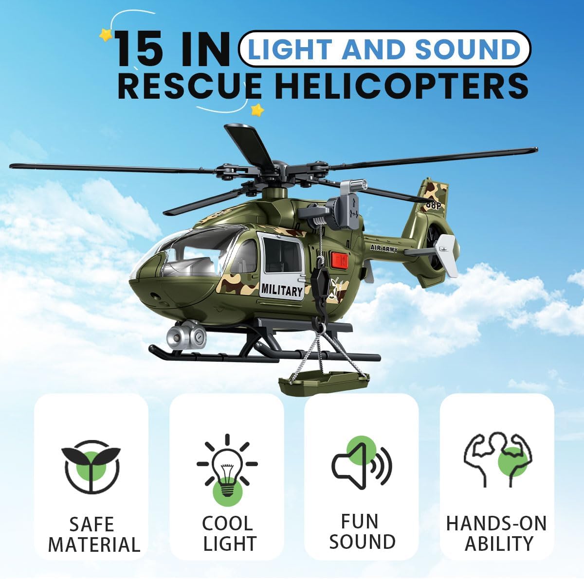 CSDCSD large helicopter toy with crane and cargo basket, lights and sounds - view 8