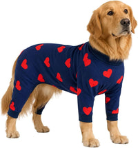 Spark Paws Dog Pajamas - Stretch Onesie Recovery Full Leg Surgery Suit PJS – Essentials for Dogs - Hearts / 3XL