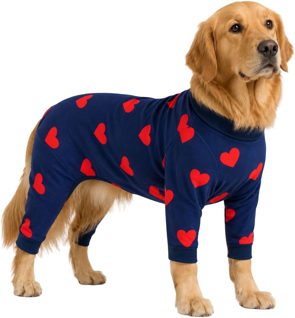 Spark Paws Dog Pajamas - Stretch Onesie Recovery Full Leg Surgery Suit PJS – Essentials for Dogs - Hearts / 3XL
