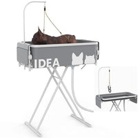 PAWZIDEA 2-in-1 Portable Dog Bathtub & Grooming Table, 33" Foldable Pet Washing Station for Small Medium Dogs Cats, Elevated Tubs for Bathing Shower Indoor Outdoor, 5 Height Adjustable, Storage Pocket