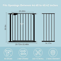 WAOWAO Triple Lock Baby Gate Extra Wide 44.48-48.42" Pressure Mounted Walk Through Swing Auto Close Safety Black Metal Dog Pet Puppy for Stairs,Doorways,Kitchen