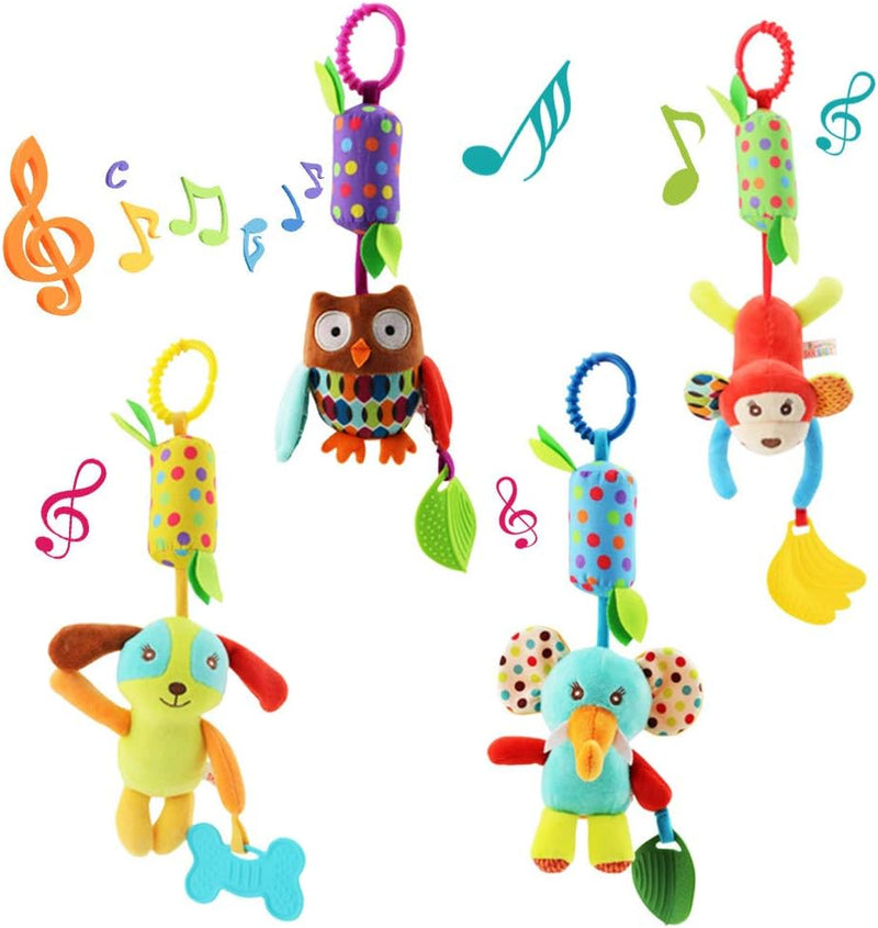 4 PCS Baby Soft Hanging Rattle Crinkle Squeaky Toy for Baby – Fun for Kids & Family