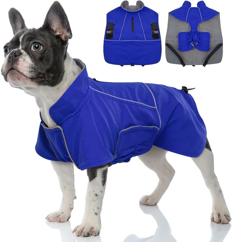 Waterproof Dog Raincoat, Dog Winter Coat with Fleece Lining, L - Blue / X-Large
