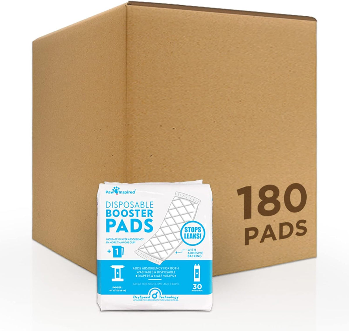 Paw Inspired Disposable Flow-Through Booster Pads for Dog Diapers - 180 Count