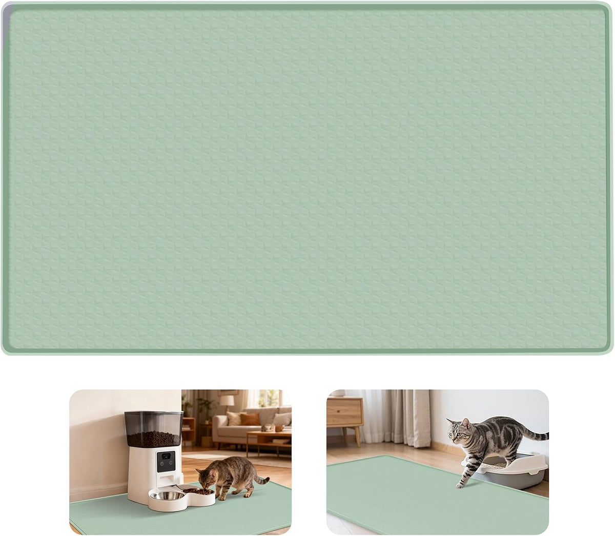 Cat Food Mat Extra Large Silicone Pet Bowl Mat 40''x28'' - Green / 51"L x 25.6"W