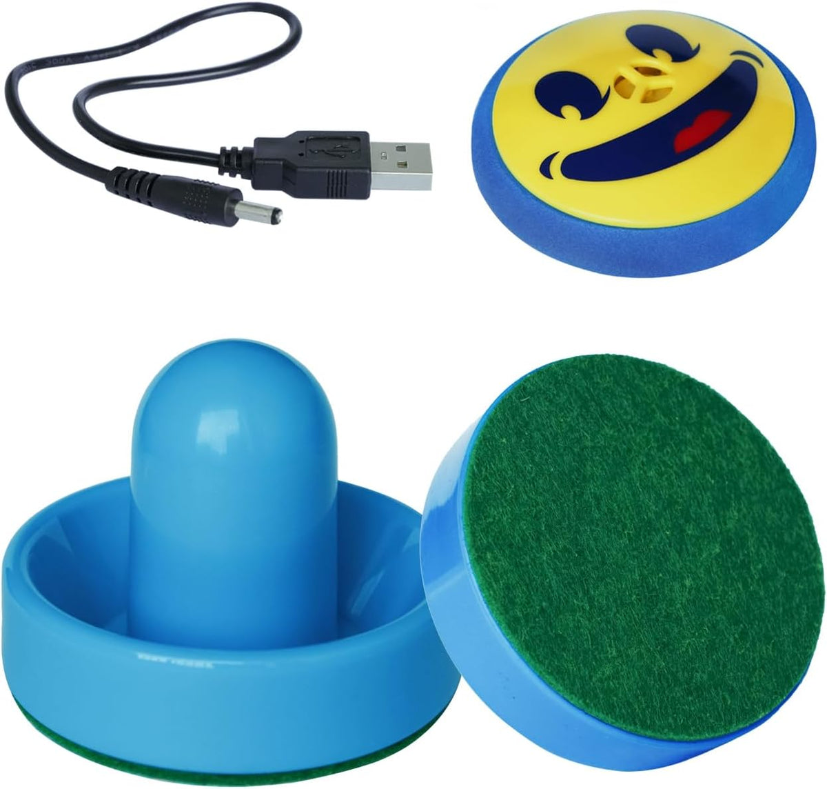 TYRDAN rechargeable floating air hockey puck with 2 strikers and USB charging cable