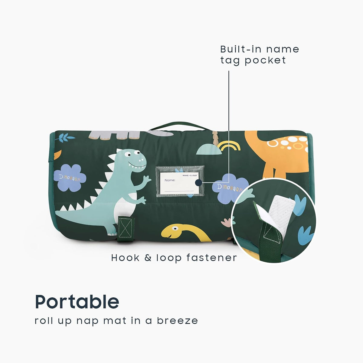 Wake In Cloud, Toddler Nap Mat with Pillow and Blanket - Standard - 50"x20" / Dark Green - image 3