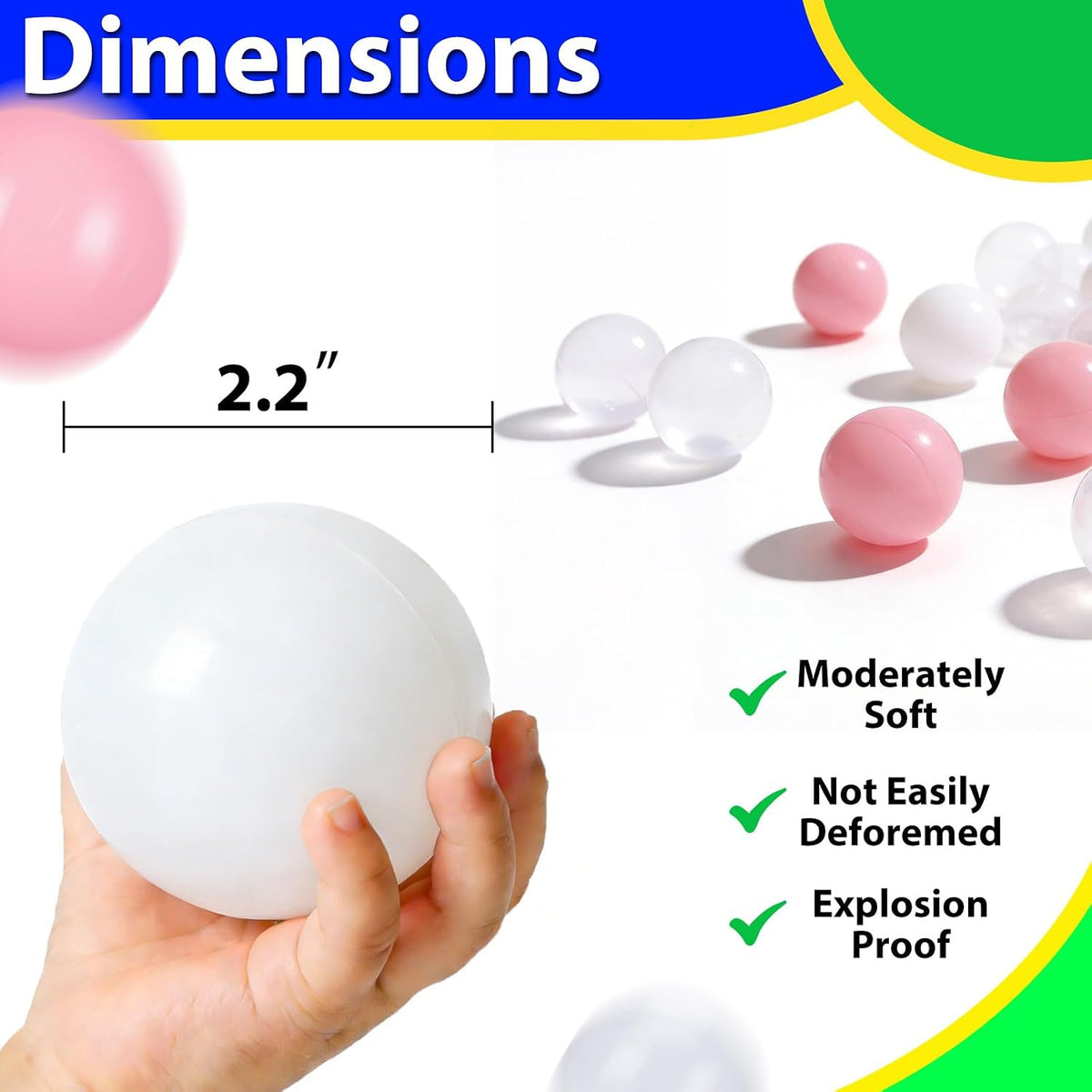 Ball Pit Balls for Toddlers, Crush Proof - Pink+White+Transparent / 500 balls - image 3