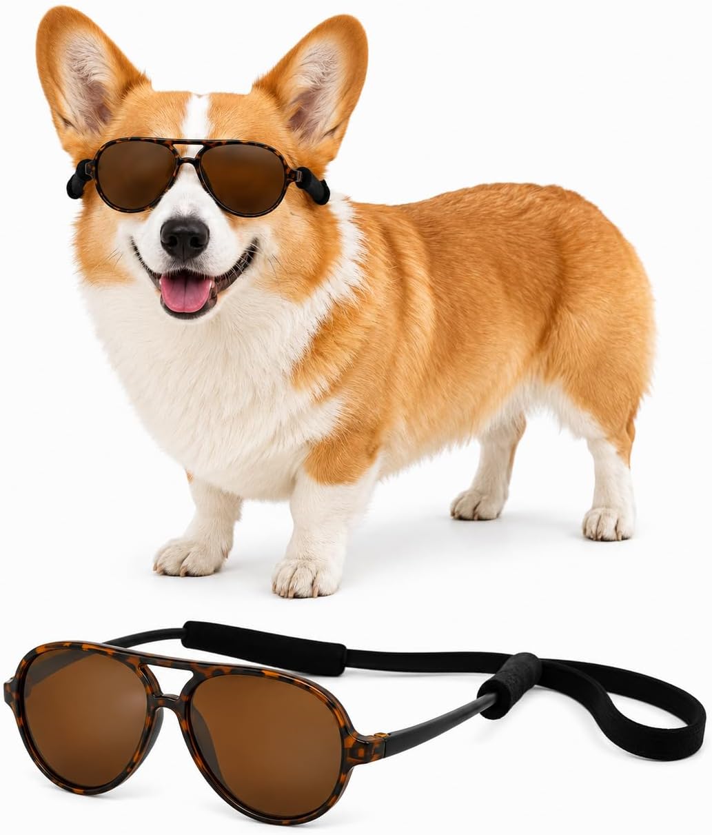 G010 Dog pet Costume Aviator Sunglasses for Medium Breeds – Essentials for Dogs - Tortoise brown / uv400