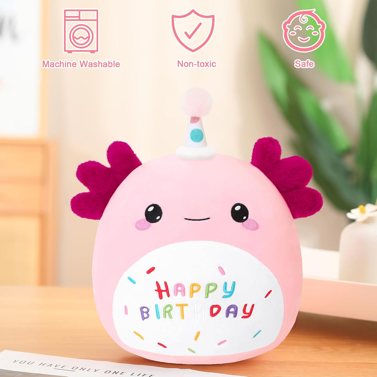 SQEQE Unicorn Cat Plush Kawaii Birthday Cat Plushies Pillow Cat - Pink Birthday Axolotl / Small - image 4