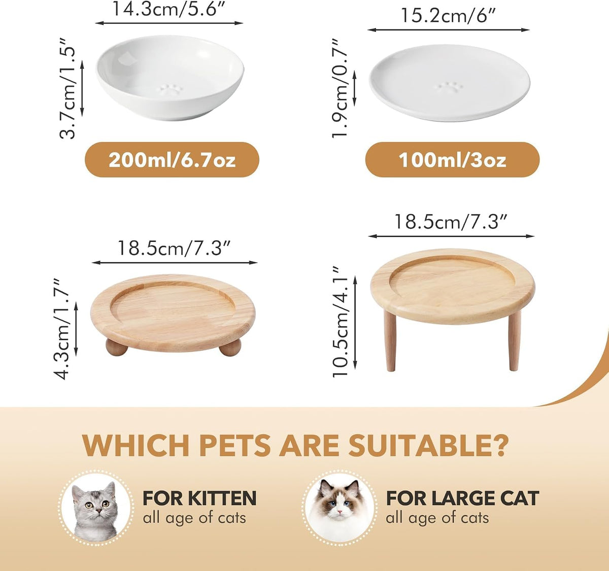 Elevated Cat Bowls, Cat Food and Water Bowl Set - White / 1 Bowl+1 Dish - image 2