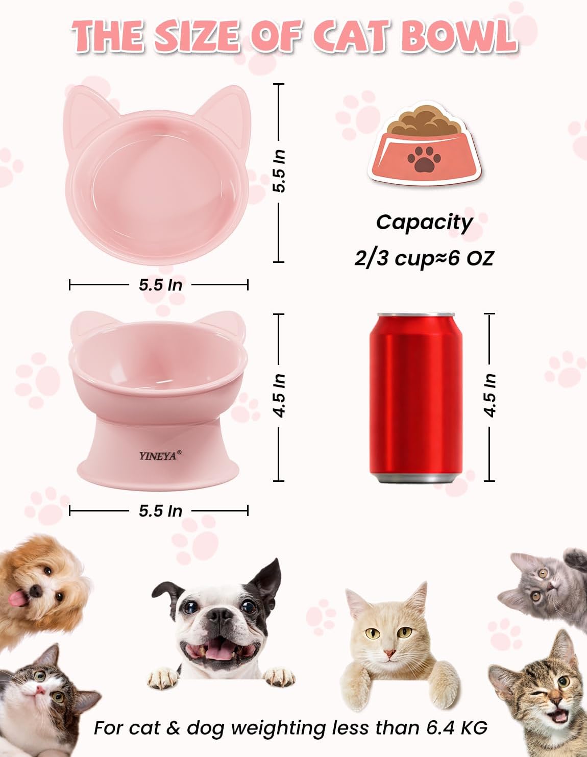 YINEYA 2 Pack Cat Food Bowls Elevated Design for Neck Comfort - Pink - image 4