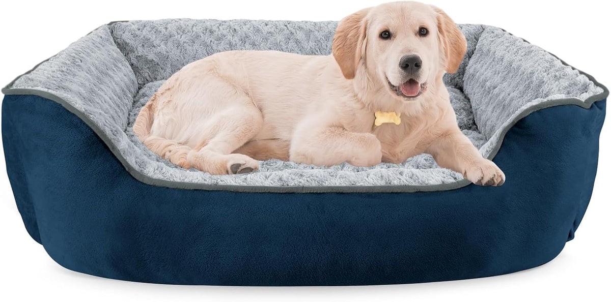 JOEJOY Rectangle Dog Bed for Large Medium Small Dogs - Navy Blue / L(30"x 24"x 9")