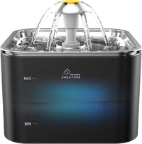 Wonder Creature Crystal Cat Water Fountain Stainless Steel Lid - Black+1 Filter+1 Sponge