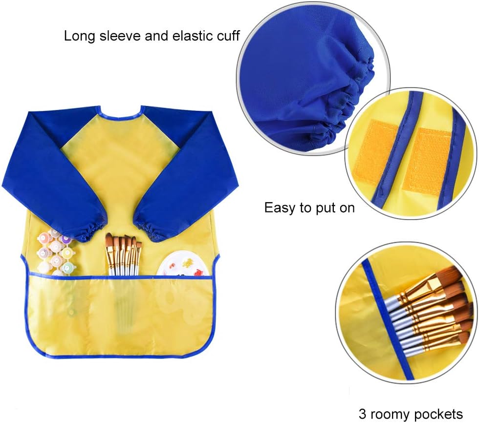 KUUQA Waterproof Children Art Smock Kids Art Aprons – Fun for Kids & Family - Yellow, Pink, Blue / 6 - image 3