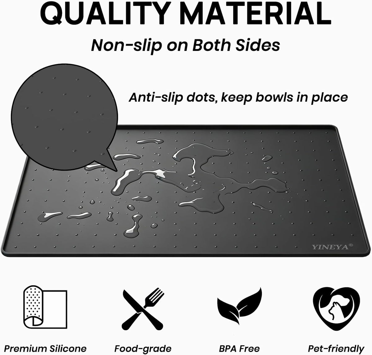 YINEYA 2 Pack Silicone Dog & Cat Food Mat Waterproof 18" x 12" - Black / 18" x 12" - image 2