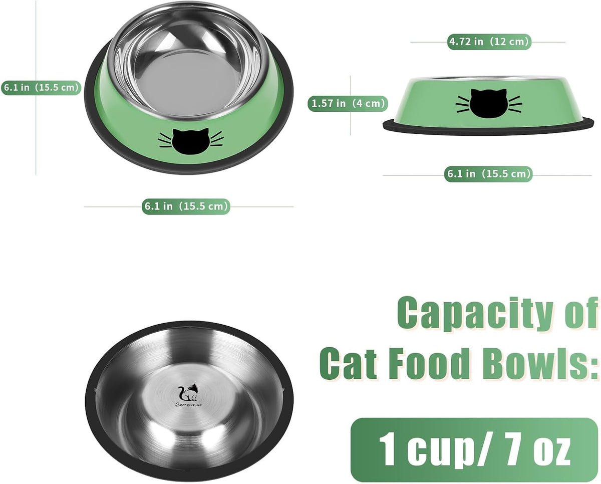 Serentive 2 Pcs Non-Slip Stainless Steel Small Cat Food Bowls - Green / 7 oz - image 2