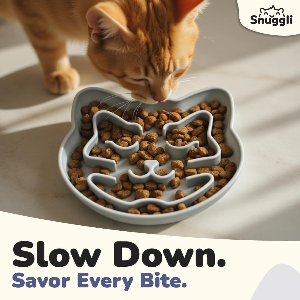 Slow Feeder Cat Bowl, Cat Puzzle Feeder for Slow Eating - Slate - image 2