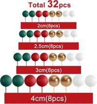 ASTARON 32 Pcs Foam Balls Cake Topper Decorations for Party Cake - Red，green，gold - image 2