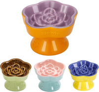 S&Q's CERAMICS Raised Slow Feeder Cat Bowl - 5.8" / Purple