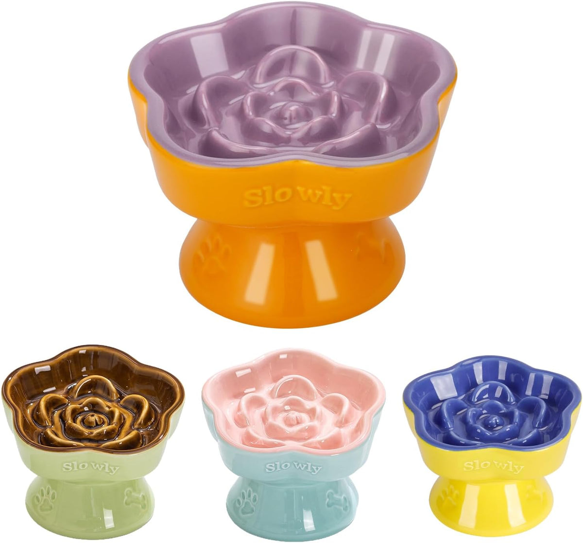 S&Q's CERAMICS Raised Slow Feeder Cat Bowl - 5.8" / Purple