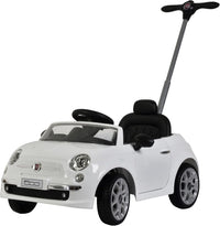 White Fiat 500 push car ride-on with stroller handle by Best Ride On Cars