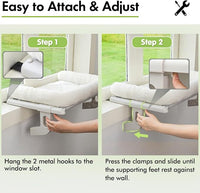 Cat Window Sill Perch with Large Bolster, Easy to Adjust & Assemble Cat Window Seat for Windowsill & Bedside, Pet Hammock Bed for Large Cats and Kittens (White, L)