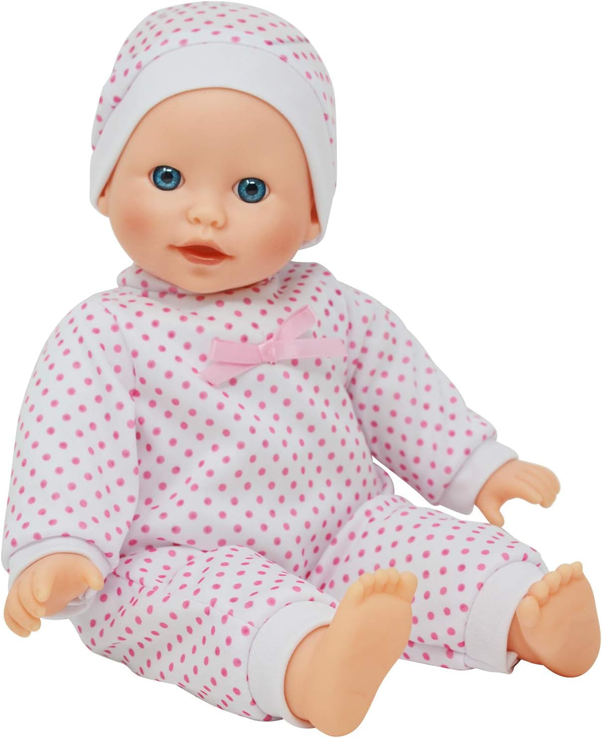 New York Doll Collection 11 inch soft body baby doll in polka dot onesie with pacifier and blanket