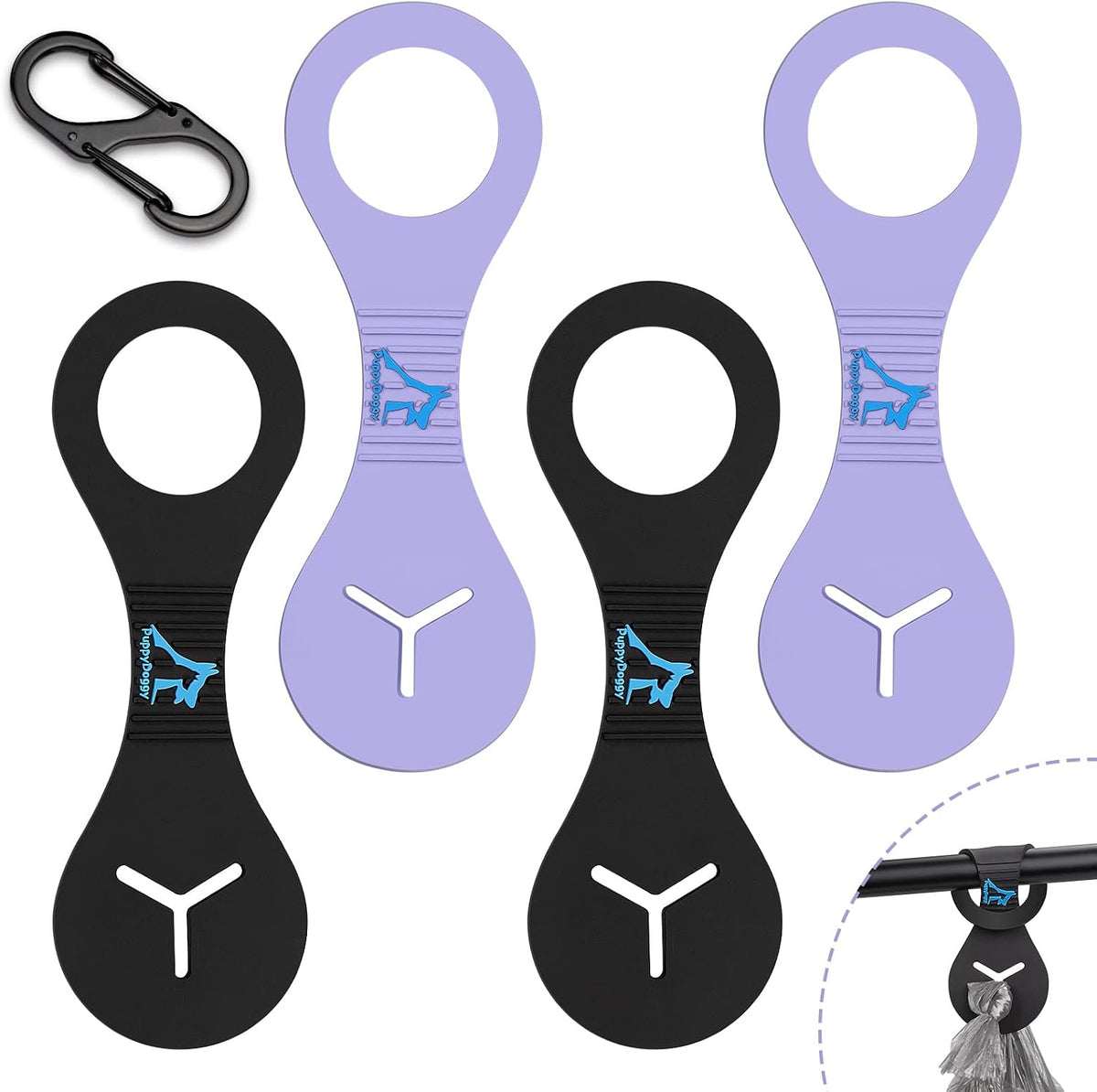 Dog Poop Bag Holder for Leash Waste Bag Carrier Dog Poop Bag - Black + Purple