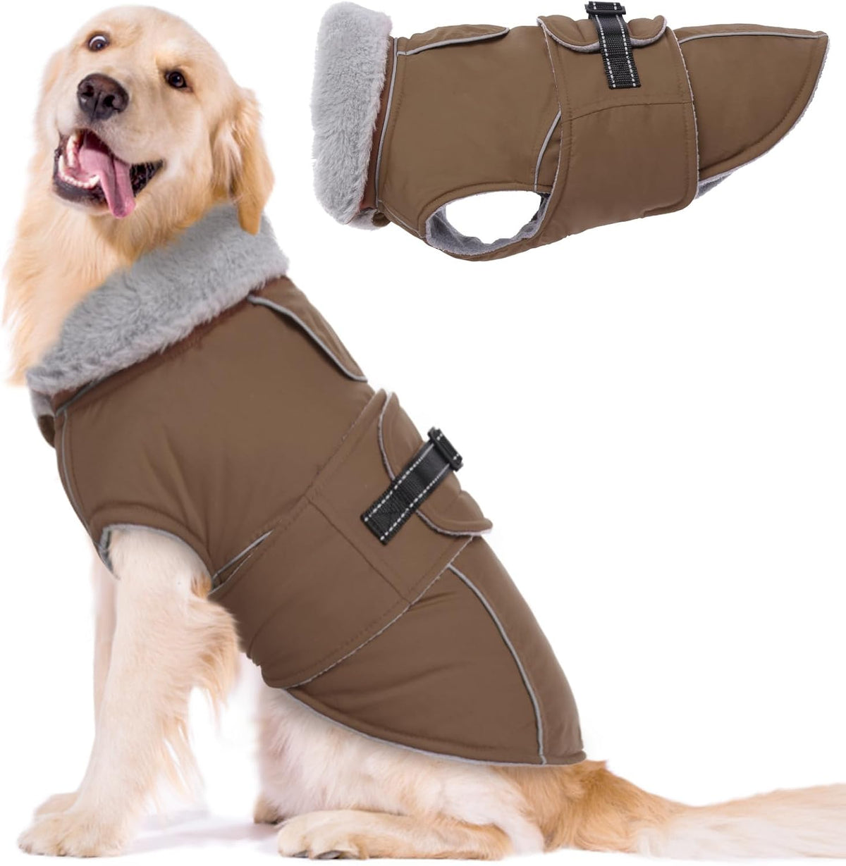 Dog Coats for Large Dogs Waterproof Dog Jacket with Adjustable Fit – Essentials for Dogs - 2XL / Brown