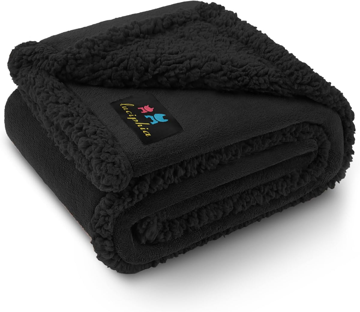 Waterproof Pet Blanket, Liquid Pee Proof Dog Blanket for Sofa Bed Couch, Reversible Sherpa Fleece - M (57" x40") / Black-thicken