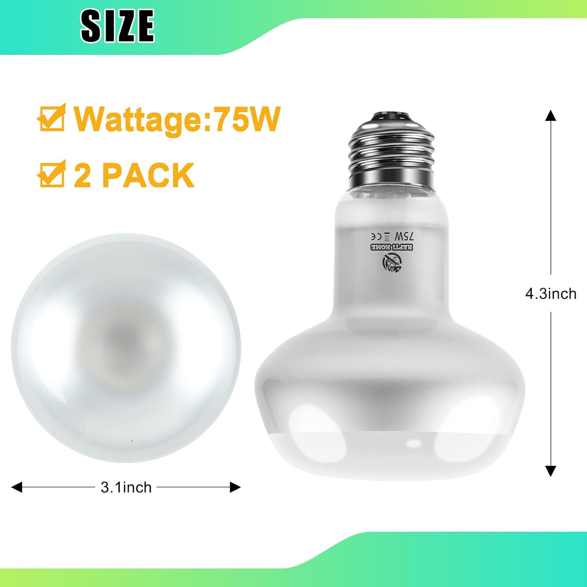 Reptile Heat Lamp Bulbs, Simulate Natural Sunlight Heat Light Bulb, 2 Pack 100W Amphibian Terrarium - Intense Light / 2*75 - image 2