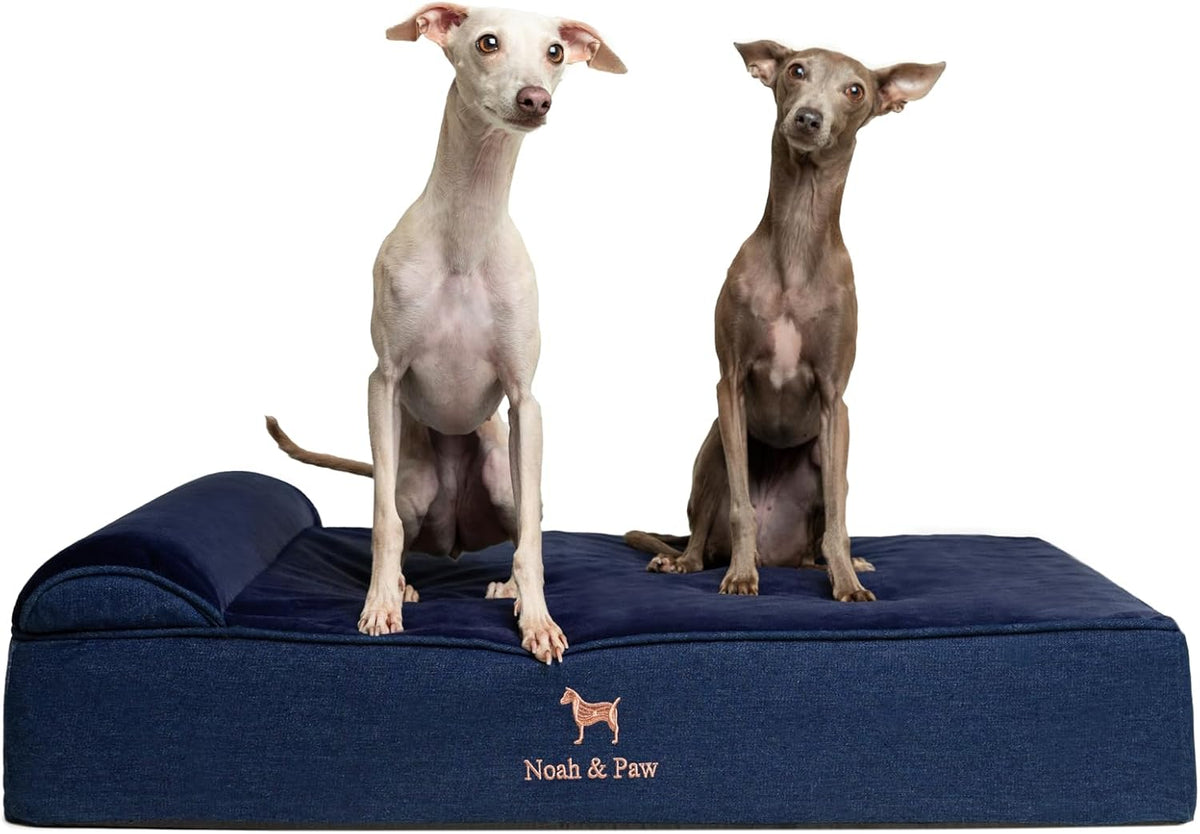 Large Dog Bed Orthopedic Memory Foam Cooling Gel 35x25x8.7 in – Essentials for Dogs - Dark Blue - DE / Large