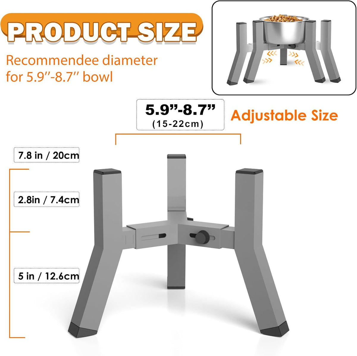 Dog Bowl Stand for Medium & Large Dogs, Adjustable Width 7-10.7" - Height: 7.8", Width: 5.9-8.7" / Grey - image 4