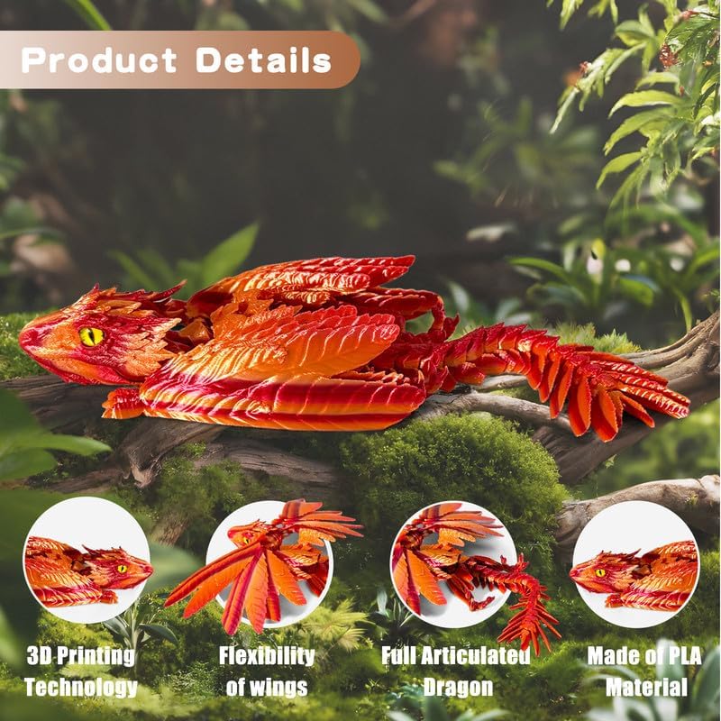 Feathered Wyvern Dragon, 3D Printed Dragon - Red Gold - image 3