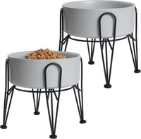 Elevated Dog Bowls, Ceramic Raised Dog Bowl Set with Anti-Slip and Non-Tip Metal Stand, 2 Pack Pet - Gray / 7.6 Cups | 2 Pack | For Large Dogs