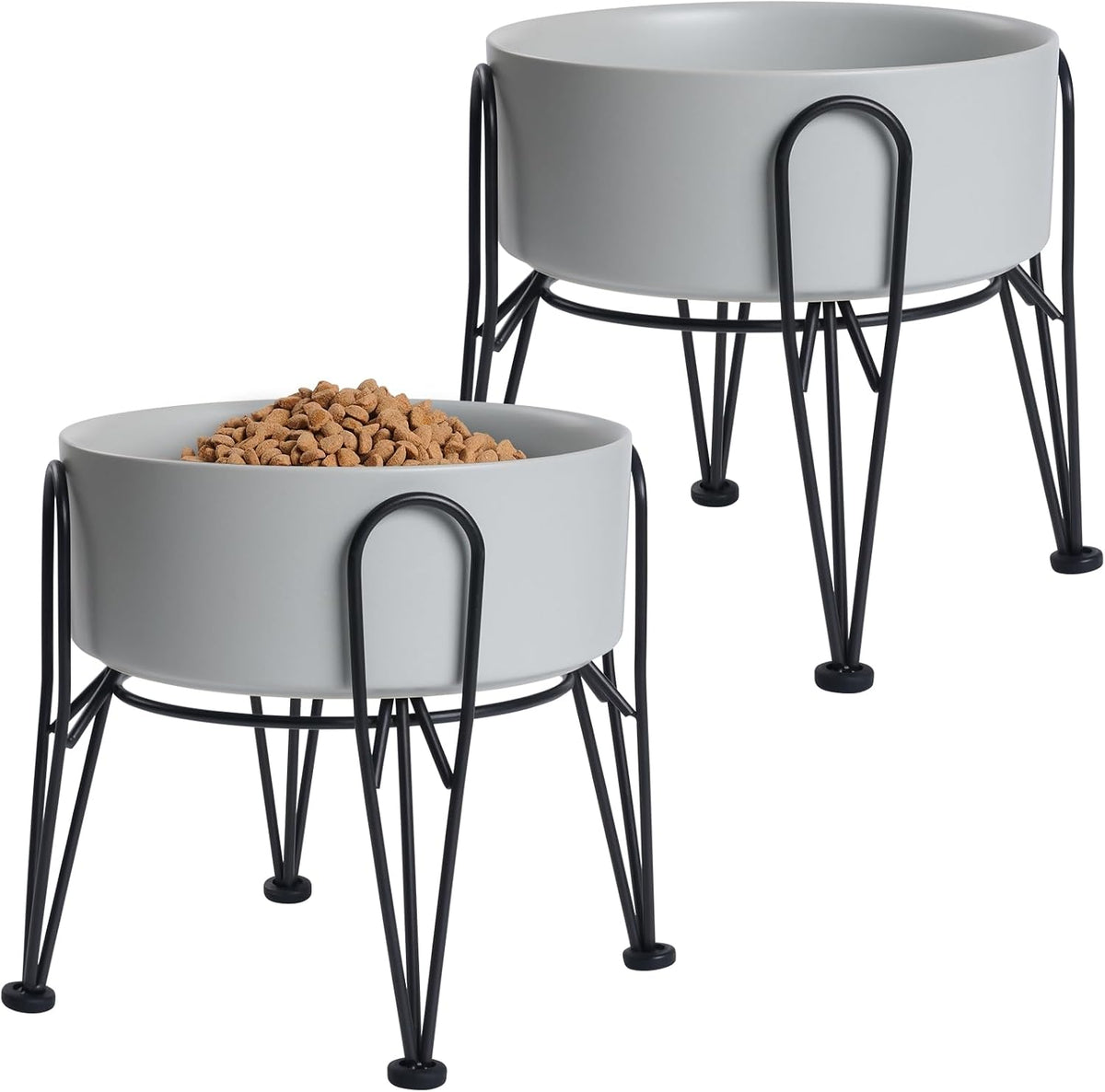 Elevated Dog Bowls, Ceramic Raised Dog Bowl Set with Anti-Slip and Non-Tip Metal Stand, 2 Pack Pet - Gray / 7.6 Cups | 2 Pack | For Large Dogs