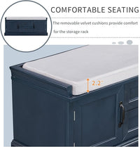 Storage Bench with 2 Drawers and 2 Cabinets, Pine Wood Shoe Bench with Removable Cushion for Living Room, Entryway 42.5" L x 15.9" W x 17.5" H (Antique Navy)