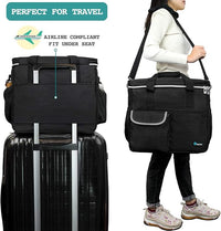 PetAmi Dog Travel Bag - Organizer with Food Container, Bowls & Accessories for Weekend Camping, Cat Diaper Bag (Black, Large)