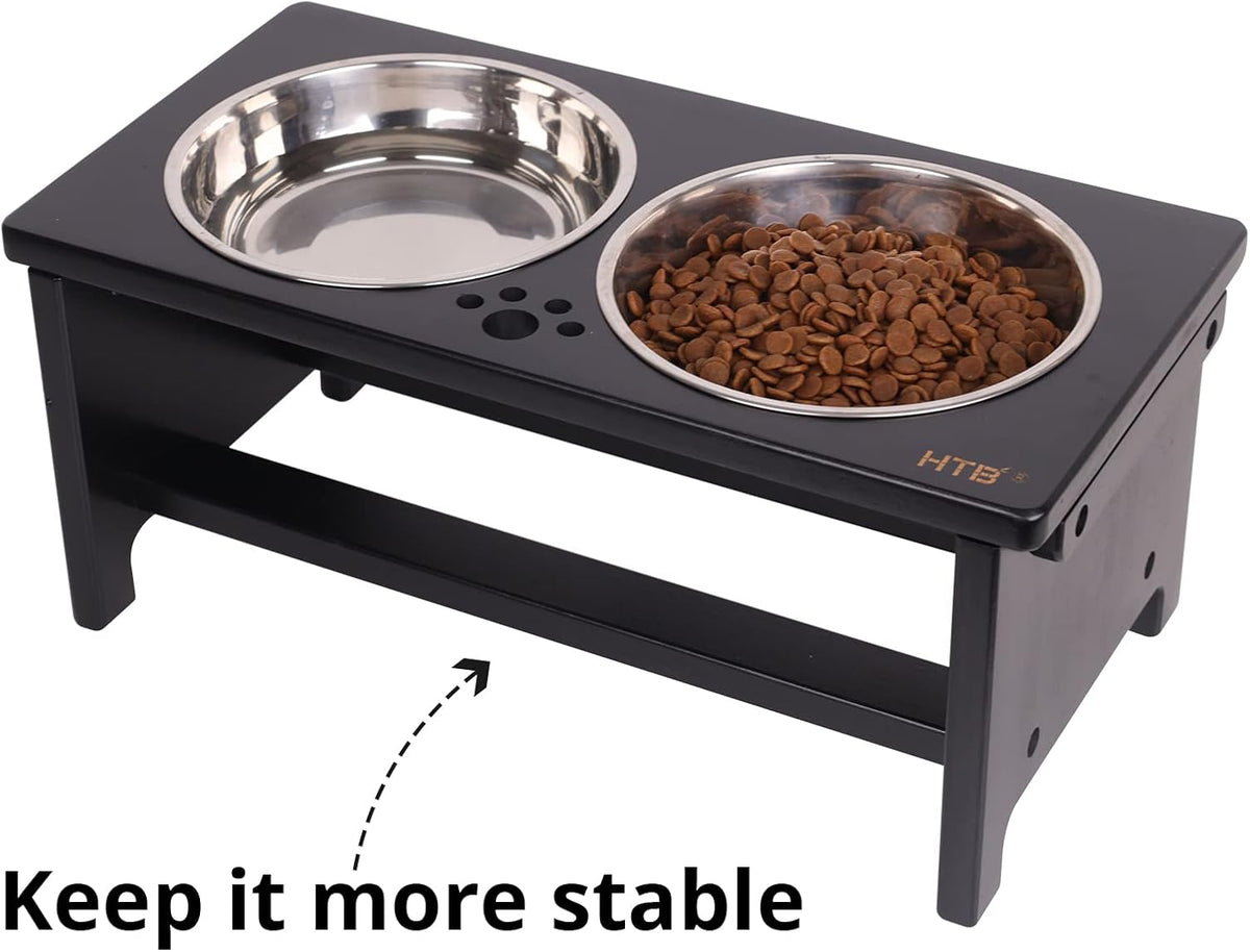 HTB Elevated Dog Bowls,Raised Dog Bowl Stand with 2 Stainless Steel Bowls,Elevated Raised Dog Bowls - medium-7"tall,29 Oz bowl / Black - image 4