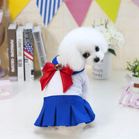 Tangpan blue cotton dog skirt costume with bow-knot and pleated hem - view 2