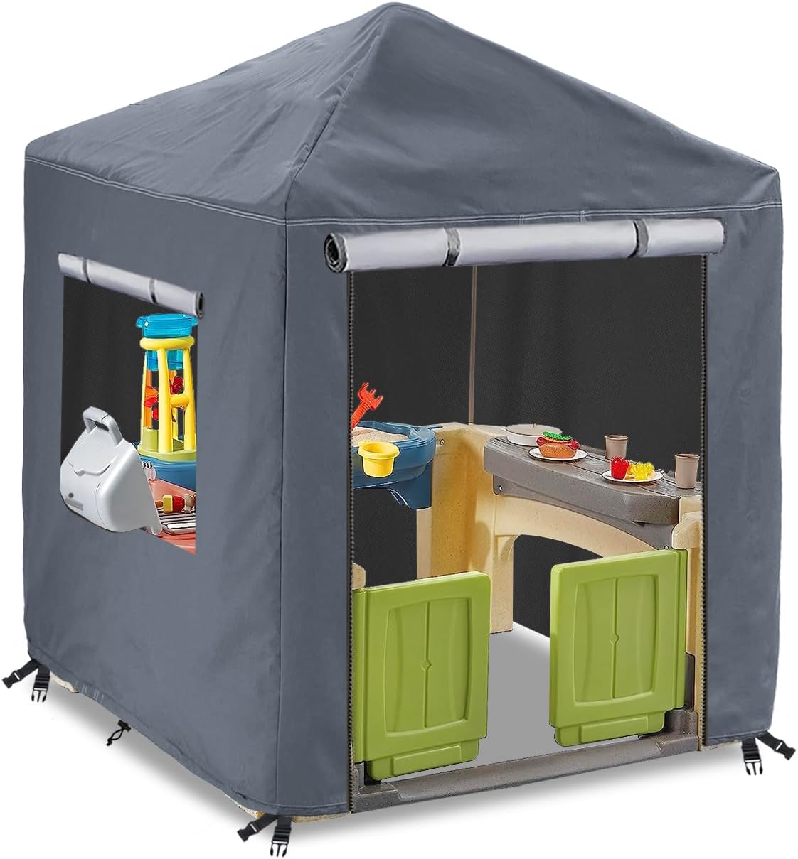 Hadisi black 600D waterproof outdoor kids playhouse cover with zippered front door - view 4