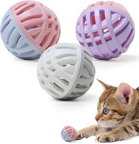 Rubber Cat Toy Balls with Inside Bell, Soft TPR Interactive Cat Ball Toys for Puppy Dogs and Kittens, Colorful Hollow Teeth Grinding Ball Interactive Sound Toy for Indoor Cats, 3 Pcs