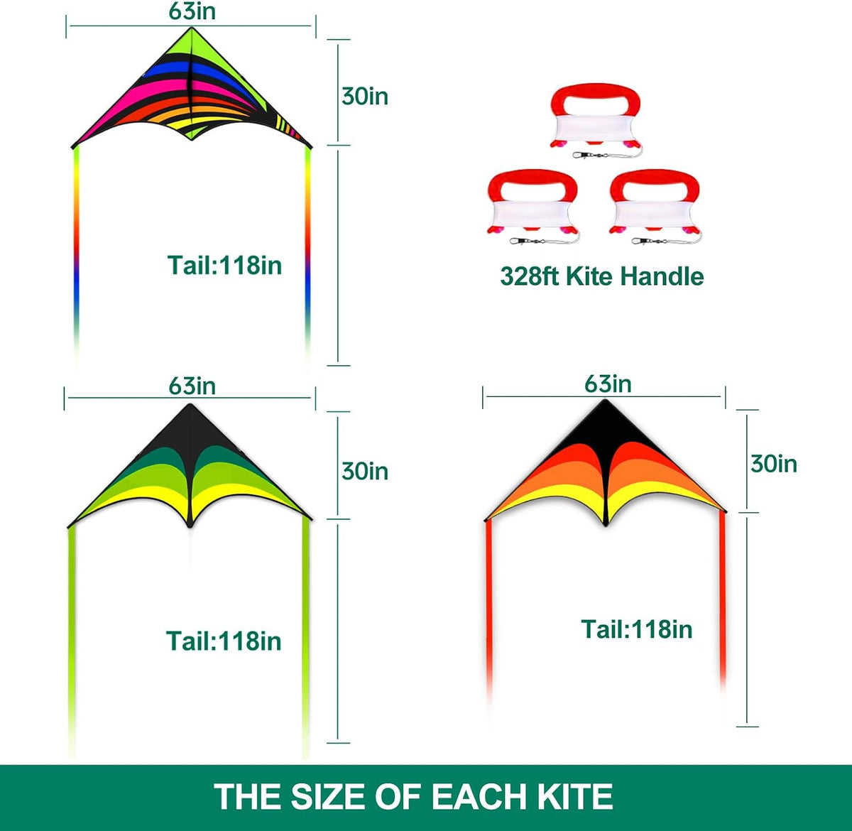 Delta Kite for Kids Ages 4-12 - 1 / Green&Yellow&Rainbow - image 3