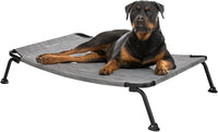 Veehoo Outdoor Elevated Dog Bed, Cooling Raised Dog Cot Bed XL, Portable Waterproof Curved Dogs Hammock Beds for Outside, up to 150lbs, Black Legs, Black Silver 49"