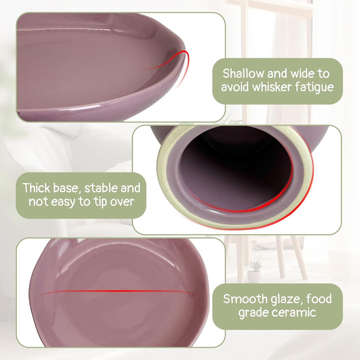 VCEPJH Elevated Cat Bowls 6.1in Wide Shallow Ceramic Raised Food Dish – Essentials for Cats - Purple(Pack of 1) - image 2