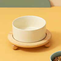 Ceramic Elevated Cat Food and Water Bowl, Kitty Bowl, Raised Cat Dish, Pet Feeder (5.1 in,1 x Beige + Stand)