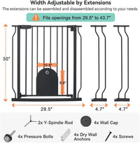 COMOMY 29.5-43.7" Pet Gate with Adjustable Cat Door for Stairs - Black / 43.7" Wide x 30" Tall - image 2