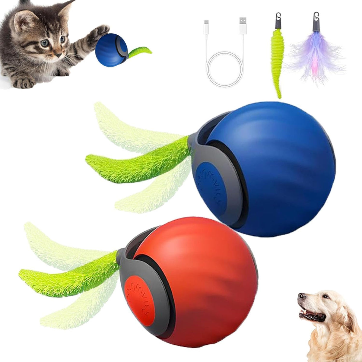 2Packs Speedy 2.0 Tail Cat Toys for Bored Indoor Adult Cats - Orange+Blue