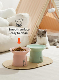 6.5 Inch Extra Wide Ceramic Elevated Cat Bowls - Green & Pink - image 2